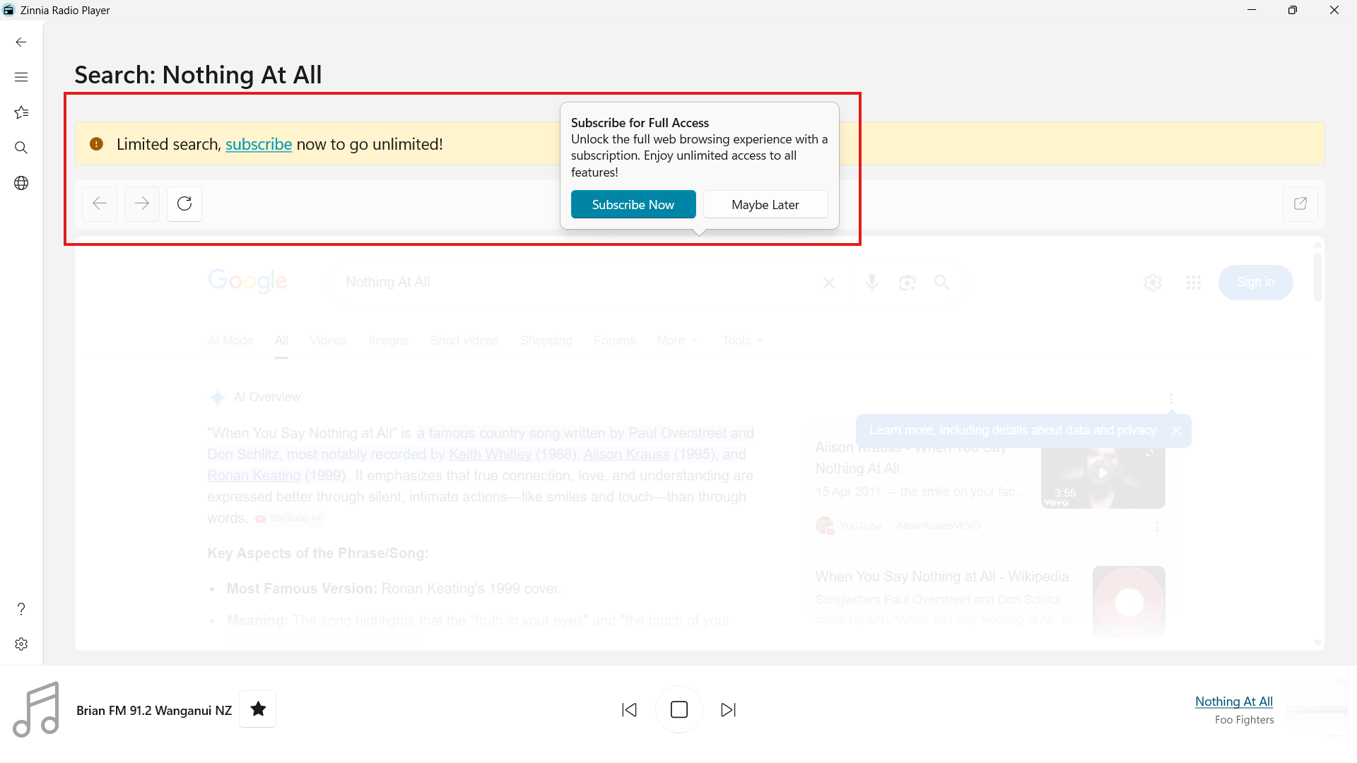 Notification in the app prompting the user to subscribe to unlock all features